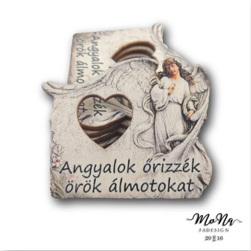 Kőtáblán átvágott szívecskés angyal-angyalok őrizzék örök álmotokat 5,5x6cm