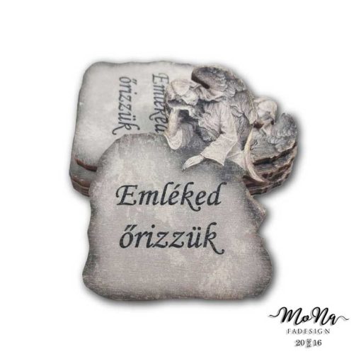 Kőtáblán könyöklő angyal-Emléked őrizzük 8x6cm