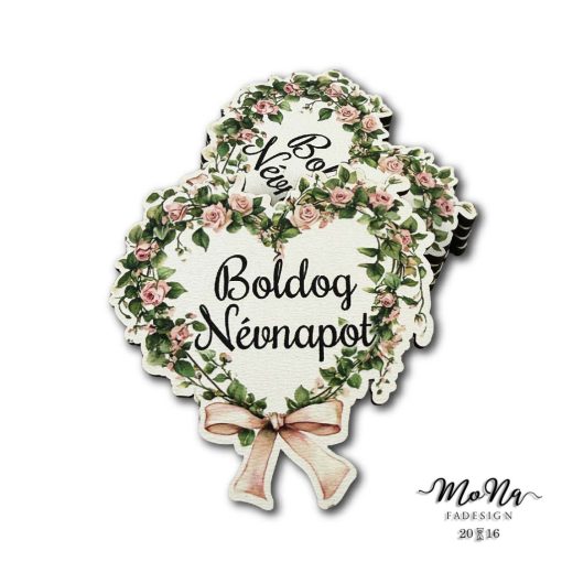 Szív alakú virágkoszorús- Boldog névnapot 6,5x6,8cm