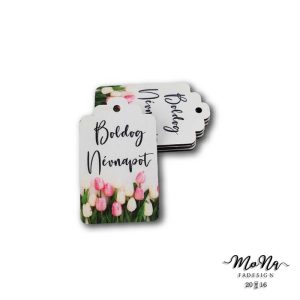Tulipános cikornyás biléta-Boldog Névnapot 6,5x4cm