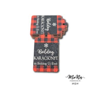 Ajándékcímke- boldog karácsonyt (fekete-piros) 6,5x4cm