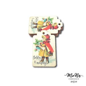 Ajándékcímke- retro sétáló kislány 6,5x4cm