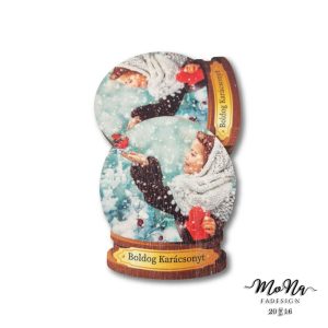 Hógömb-Kislány madárral 8,5x7cm