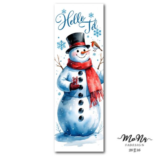 Téglalap- Hóember "Hello Tél" 20x6,5 cm