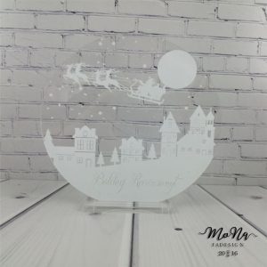 Nagy kör plexi- fehér téli táj 13x13cm