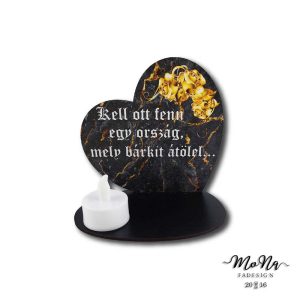   Kis talpas szív- arany szürke márvány "Kell ott fenn..." 12,5x13 cm