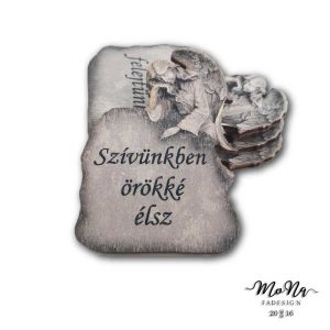  Kőtáblán könyöklő angyal-Szívünkben örökké élsz 8x6cm