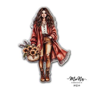 lány virágkosárral 14,2x9,3cm