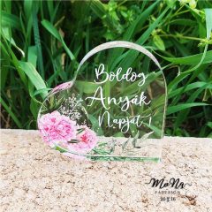  Közepes plexi szív- rózsaszín, virágos Boldog anyák napját   10x10cm