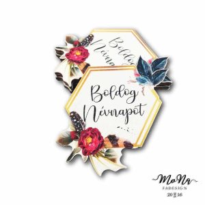 Boldog Névnapot díszes piros 7,5x7cm