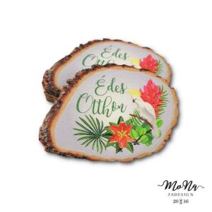 Édes Otthon virágos fakarika ezüst kakadu 5x5,5cm