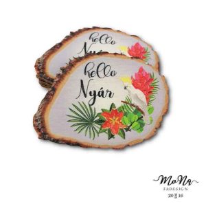 Hello Nyár virágos fakarika ezüst kakadu 7,6x5,6cm