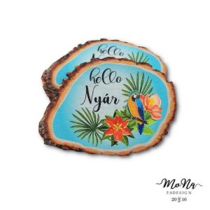 Hello Nyár virágos fakarika ezüst kakadu 7,6x5,6cm