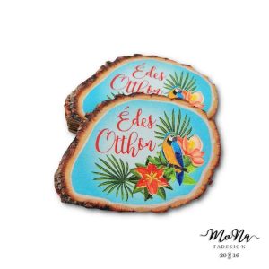 Édes Otthon virágos fakarika ezüst kakadu 5x5,5cm