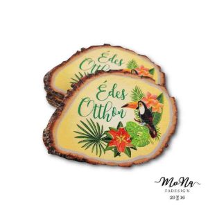 Édes Otthon virágos fakarika rózsaszín flamingó 7,6x5,6cm