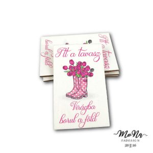 Képkeret-itt a tavasz rózsaszín gumicsizma 8x5cm