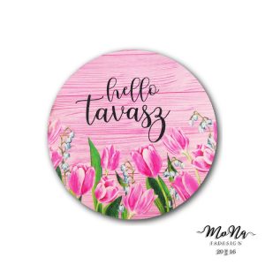 kopogtató-rózsaszín tulipános hello tavasz 13x13cm